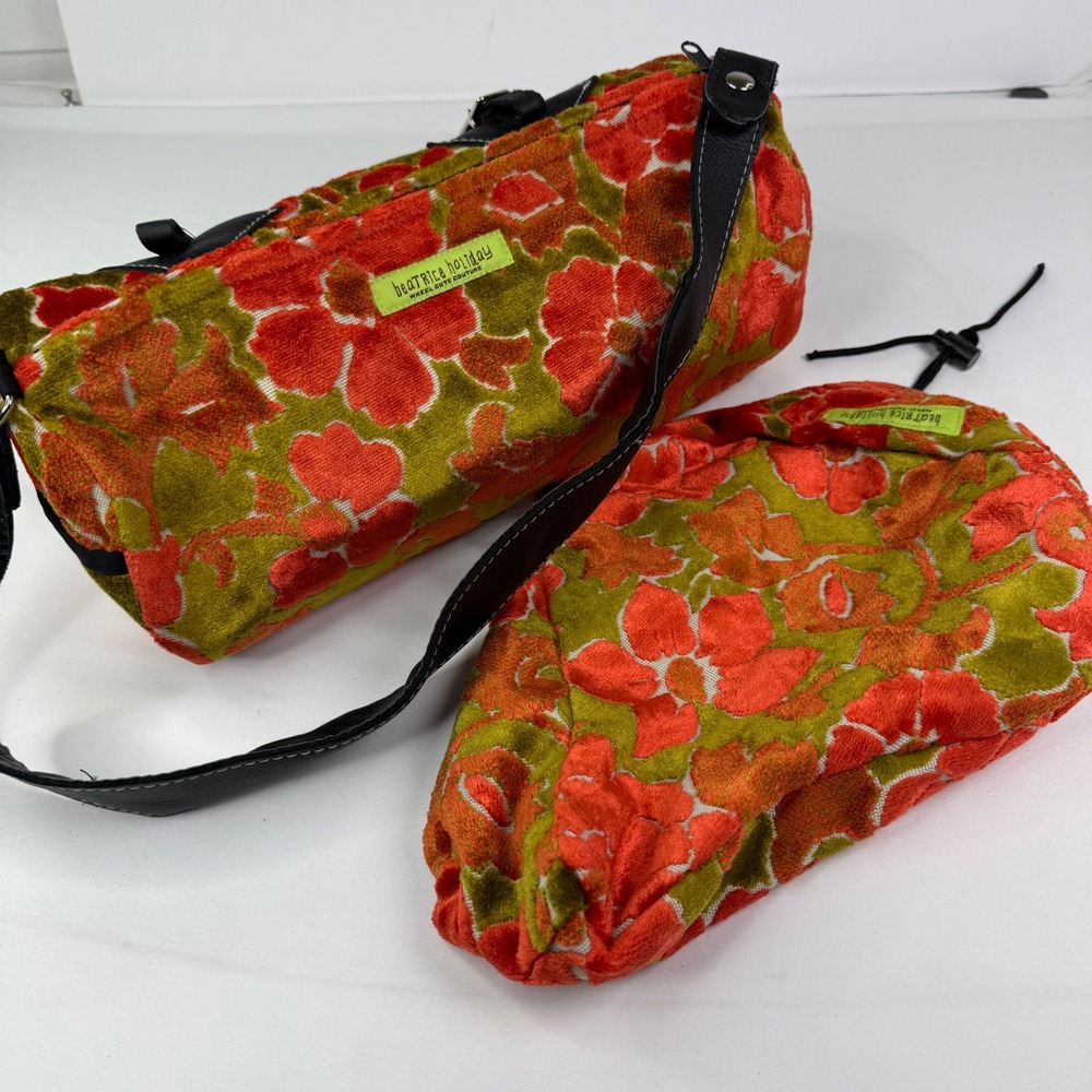 Beatrice Holiday Velvet Bike Bag Handlebar Bag & Seat Cover - Retro Orange Green